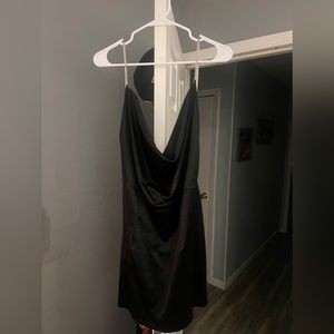 Silky black dress with rhinestone straps